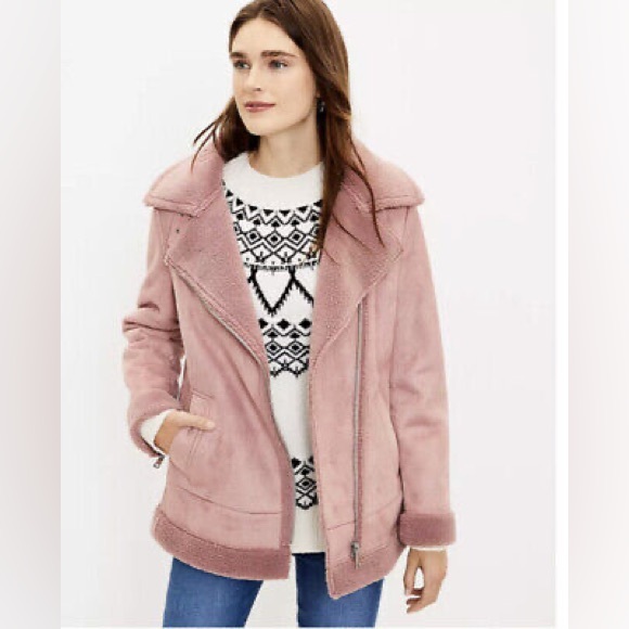 LOFT Jackets & Blazers - LOFT Faux Suede Sherpa Moto Jacket